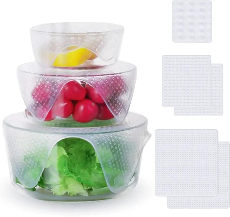 Lukzer Lukzer Set of 4 Reusable Silicone Food Wrap Bowl Pan Pot Lid | Reusable Flexible Covers Silicone Cover Stoppers Caps Keeping Fresh Lids Microwave Splatter Cover Safe Flexible Non-Toxic (Transparent)  - Image 1