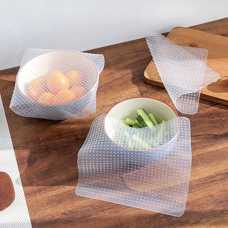 Lukzer Lukzer Set of 4 Reusable Silicone Food Wrap Bowl Pan Pot Lid | Reusable Flexible Covers Silicone Cover Stoppers Caps Keeping Fresh Lids Microwave Splatter Cover Safe Flexible Non-Toxic (Transparent)  - Image 4