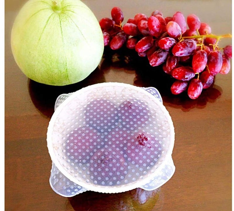 Lukzer Lukzer Set of 4 Reusable Silicone Food Wrap Bowl Pan Pot Lid | Reusable Flexible Covers Silicone Cover Stoppers Caps Keeping Fresh Lids Microwave Splatter Cover Safe Flexible Non-Toxic (Transparent)  - Image 2