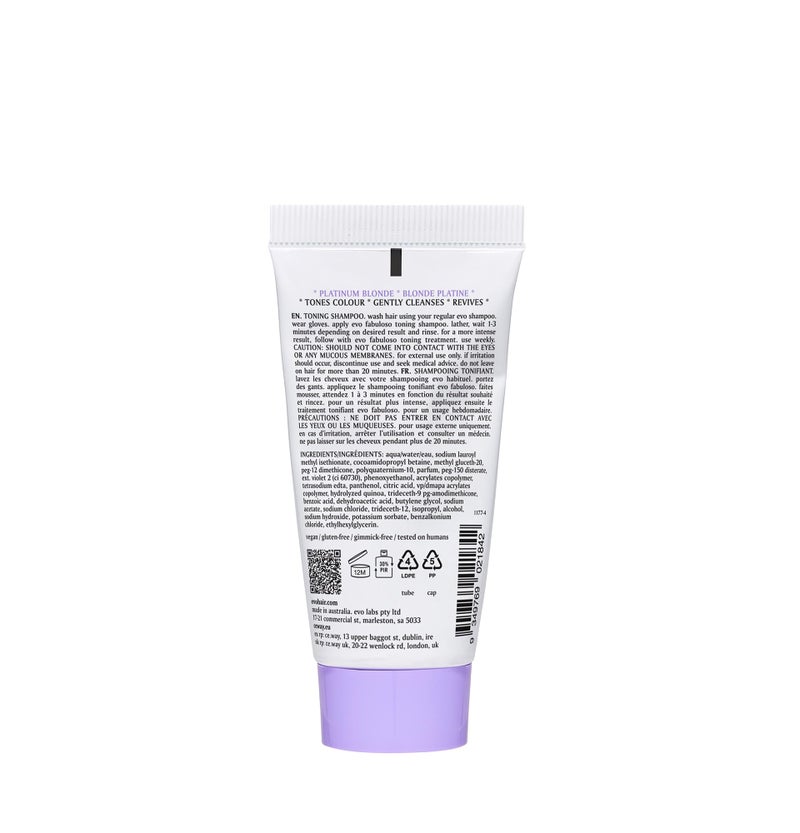 EVO Fabuloso - Platinum Blonde Toning Shampoo - Refreshes and revives colored hair - Purple Shampoo to Extended Life of Color - Treated Blonde Hair Travel Size, 30ml / 1.01fl.oz - Image 3