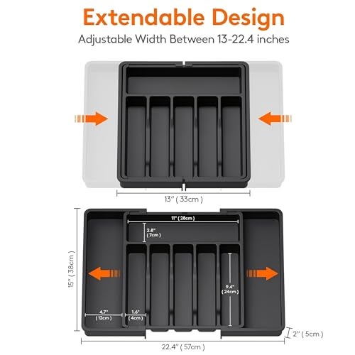 CLAPONE Drawer Organizer Tray/Divider for Spoons Forks Knives Tableware/Kitchen Expandable Utensil Tray/Cutlery Silverware Flatware Holder/Adjustable Utensil Organizer (Premium Black, 1 Pieces) - Image 2