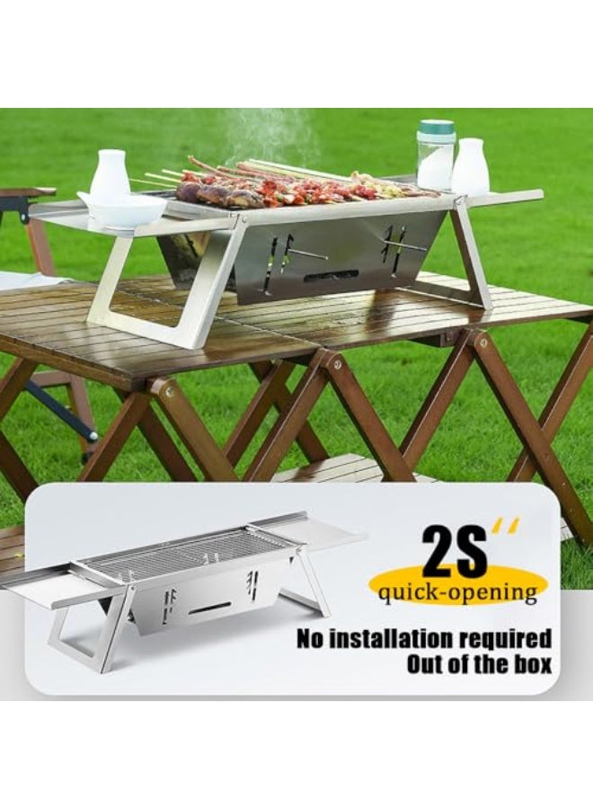 والالا شواية محمولة قابلة للطي الفوري - منطقة طهي مزدوجة من الفولاذ المقاوم للصدأ، خفيفة الوزن 3 كجم مع حقيبة حمل للتخييم والطهي في الفناء الخلفي والخارجي، فضي - Image 3