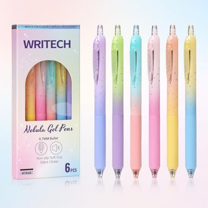 WRITECH Gel Pens Fine Point: 0.7Mm Black Ink Retractable 6Ct Smooth Writing With Aesthetic Gradient Color Barrel For Journaling Note Taking Silent Click No Smear Nebula Pen Set - Image 4
