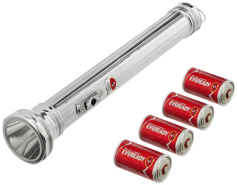 Eveready Jeevansathi DL65, Premium & Durable Brass Body, 3W Retro Emergency LED Torch, 3.5 Km Intense White Light, Free 4 D Size Batteries Packed Inside - Image 4