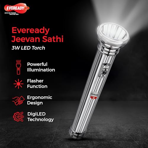 Eveready Jeevansathi DL65, Premium & Durable Brass Body, 3W Retro Emergency LED Torch, 3.5 Km Intense White Light, Free 4 D Size Batteries Packed Inside - Image 5
