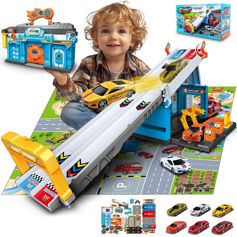 ANSEE Race Tracks for Kids Ages 35 Racing Car Toys Set with Foldable 2 Layer Track and 6 Alloy Race Cars for Toddlers Boys Best Birthday Xmas Gifts for Kids Age 3 4 5 6 Years Old Blue - Image 3