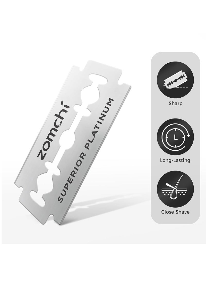 Zomchi Double Edge Razor Blades 2.0, 100 Counts Safety Razor Blades for Shaving, Platinum Stainless Steel Shaving Blades for Men and Women, Fits All Standard Double Edge Razors - Image 2