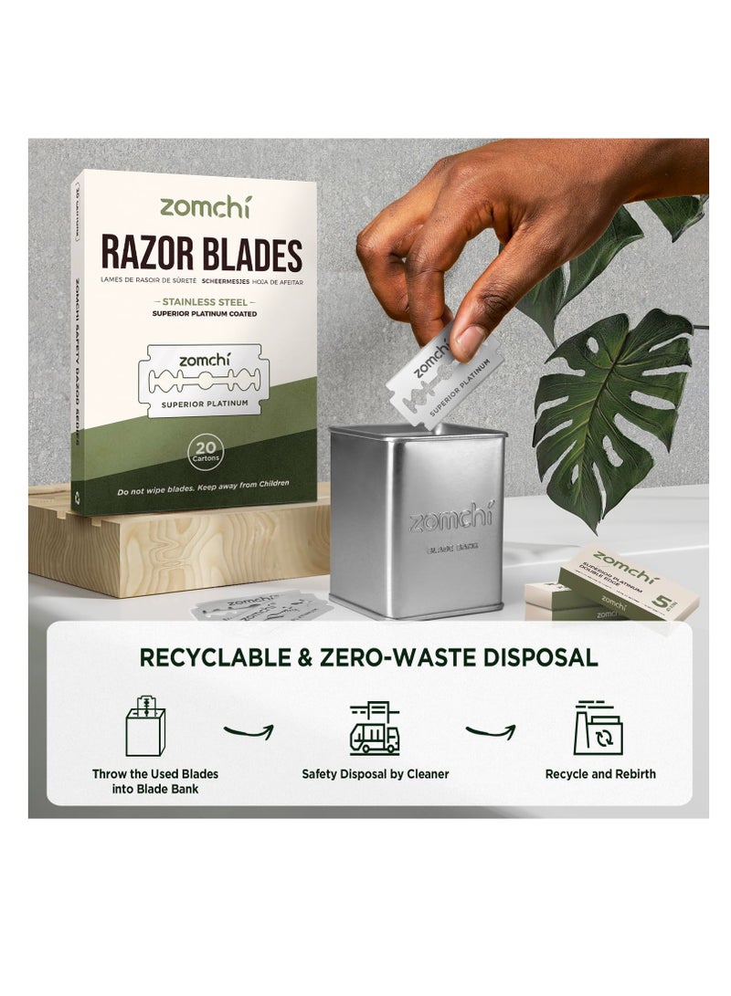 Zomchi Double Edge Razor Blades 2.0, 100 Counts Safety Razor Blades for Shaving, Platinum Stainless Steel Shaving Blades for Men and Women, Fits All Standard Double Edge Razors - Image 5