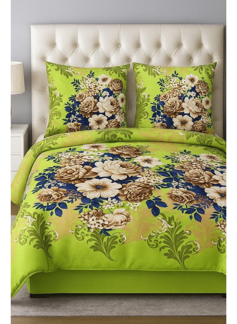 3 Pieces Flat Bedsheet Set with Floral Pattern King Size Bed Pillow Cover Set with 1 Bedsheet  2 Pillow - Image 1
