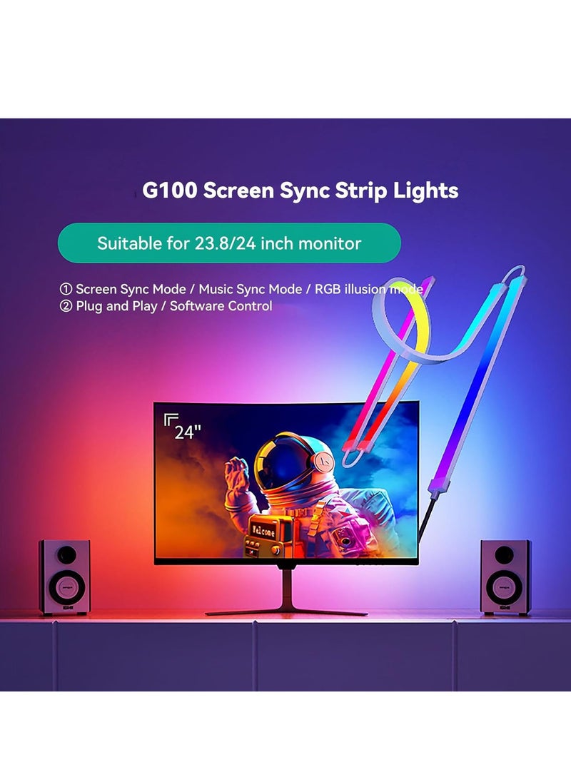 Joshberg - Monitor Led Backlight 24 Inch Led Strip Lights Sync with Screen Color or Music RGB Computer Light Bar Behind Monitor Supports Pc or Mac - Image 1
