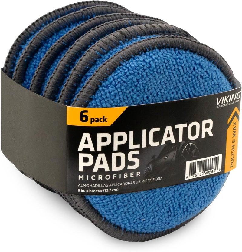 VIKING Microfiber Car and Tire Wax Applicator Pads and Cleaning Pads - Blue/Grey, 5 in. Diameter, 6 Pack - Image 1