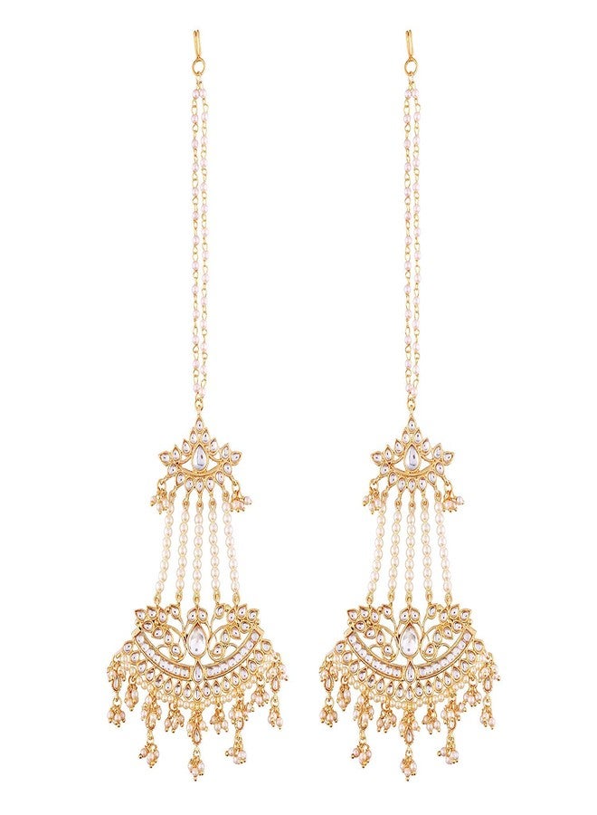 Peora White Baby Pearls & Kundan Studded Drop Earrings with Chains Gift for Women - Image 5