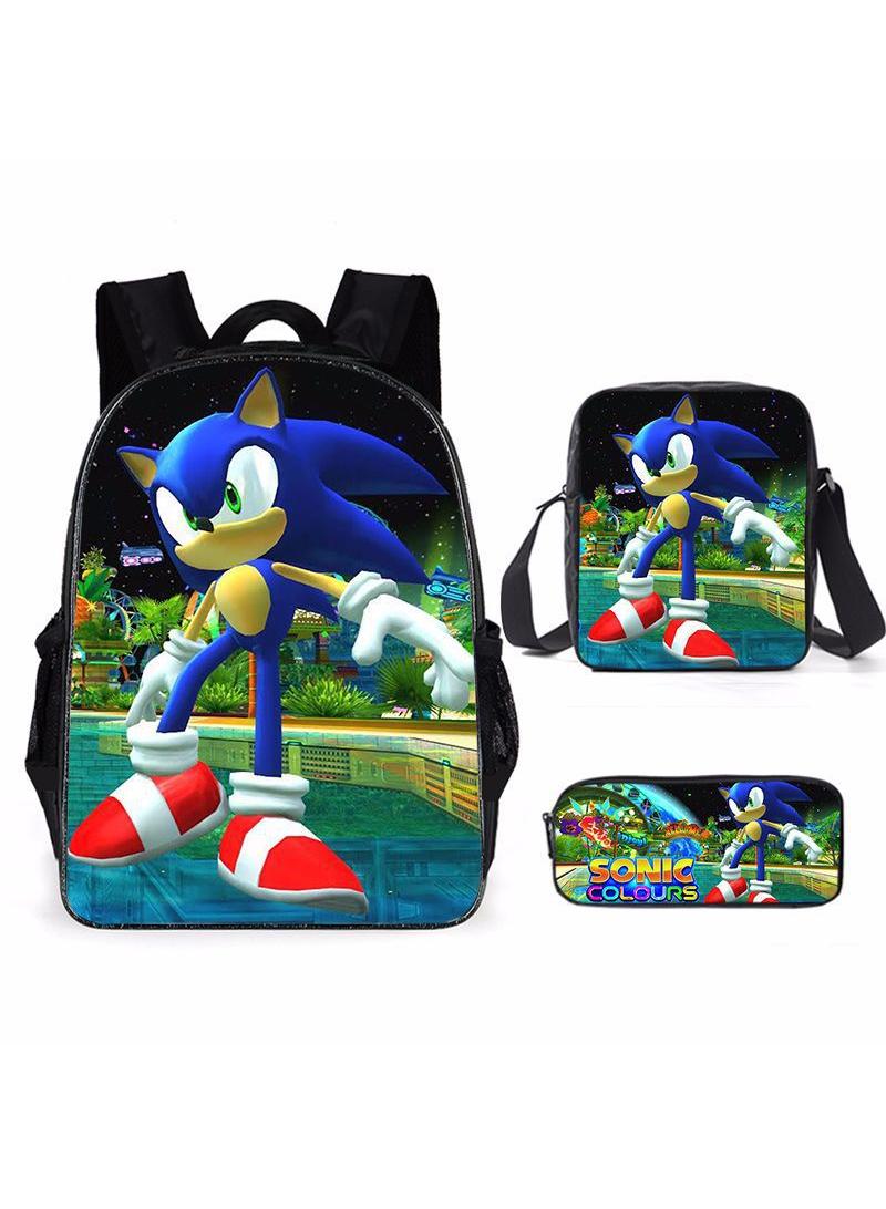 general 3-Piece Cartoon SONIC 3D Print Backpack Set - Image 1