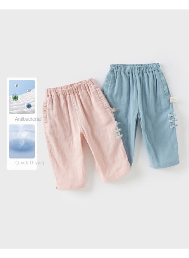 Chinese Style Cropped Pants 2025 Summer New Arrival Kids' Moisture-wicking Quick-dry Anti-bacterial Thin Trousers (girls & Boys) - Image 1