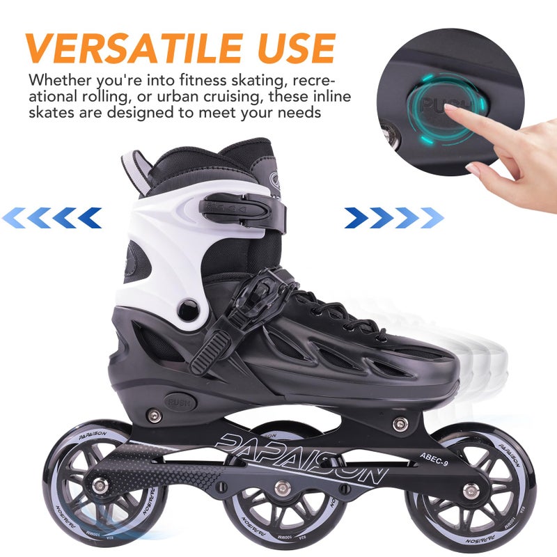 PAPAISON Adult Adjustable Inline Skates for Men Women with 3 100mm Wheels, Outdoor Blades Female Male Fitness Speed Racing Skates, Roller Skates for Teens Boys Girls - Image 2