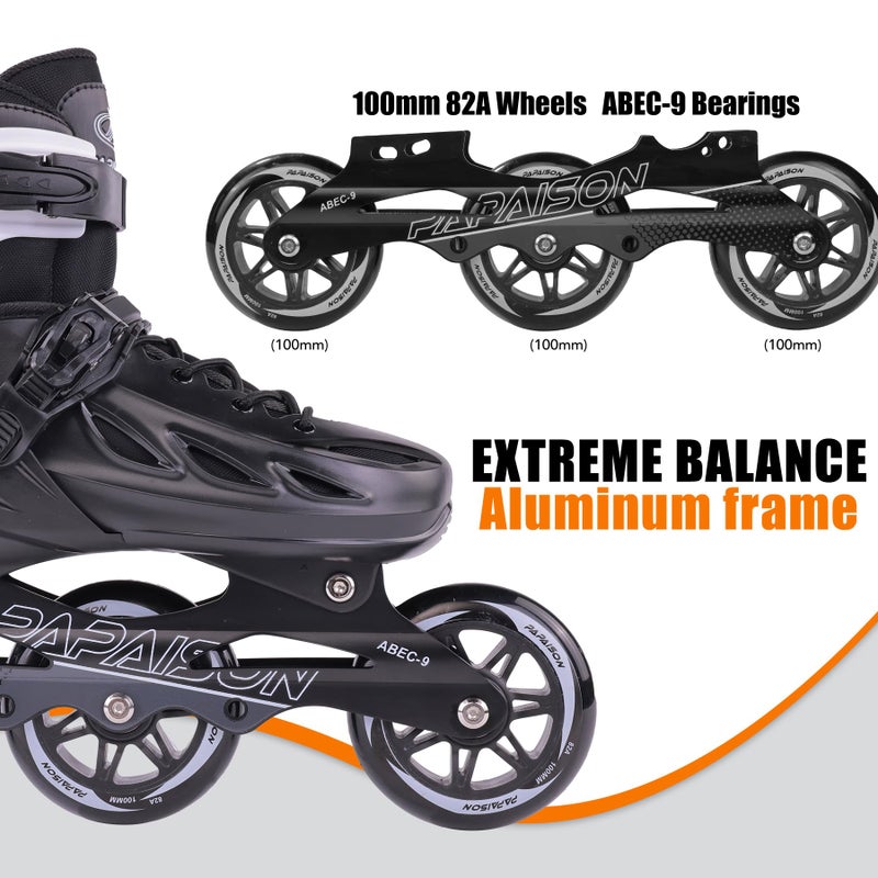 PAPAISON Adult Adjustable Inline Skates for Men Women with 3 100mm Wheels, Outdoor Blades Female Male Fitness Speed Racing Skates, Roller Skates for Teens Boys Girls - Image 5