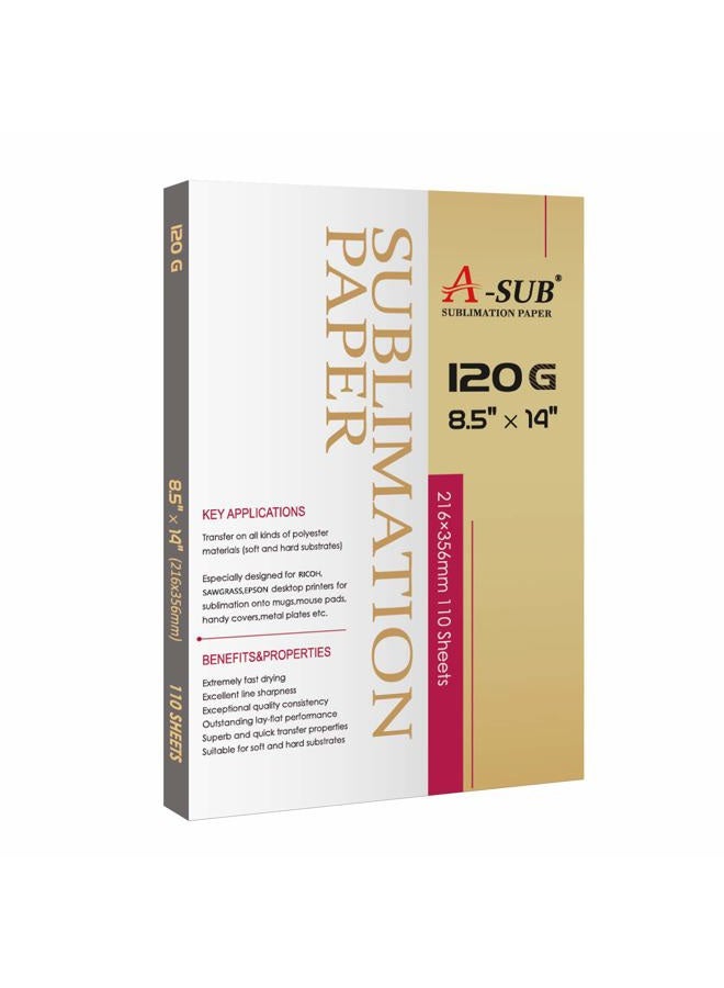 A-SUB Sublimation Paper 120G 8.5x14 Inch 110 Sheets for Sublimation Blanks Compatible with Sublimation Ink and Sublimation Printers - Image 1