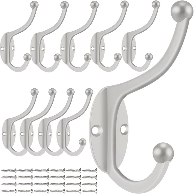 ZEYU Wall Hooks, 10Pcs Coat Hooks Hardware Towel Hooks for Hanging Coats Double No Rust Black Robe Hooks Wall Mounted with Screws for Key, Towel, Bags, Cup, Hat - Image 1