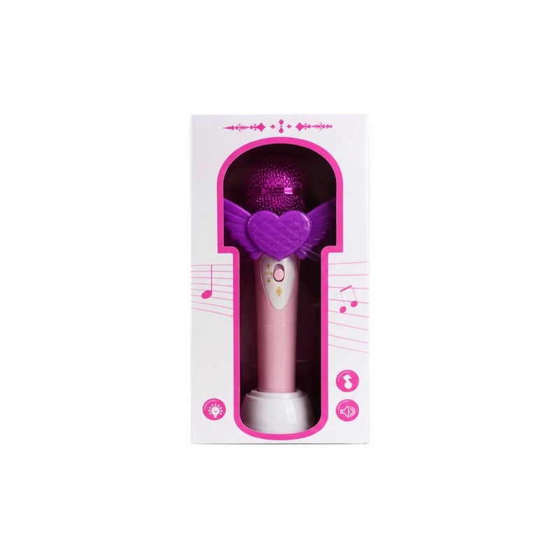 Kids Karaoke Microphone Toy with Stand, Girls Singing Microphone with Wings and Heart Design, Pink and Purple - Image 1