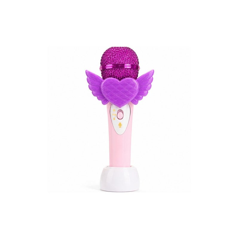 Kids Karaoke Microphone Toy with Stand, Girls Singing Microphone with Wings and Heart Design, Pink and Purple - Image 2