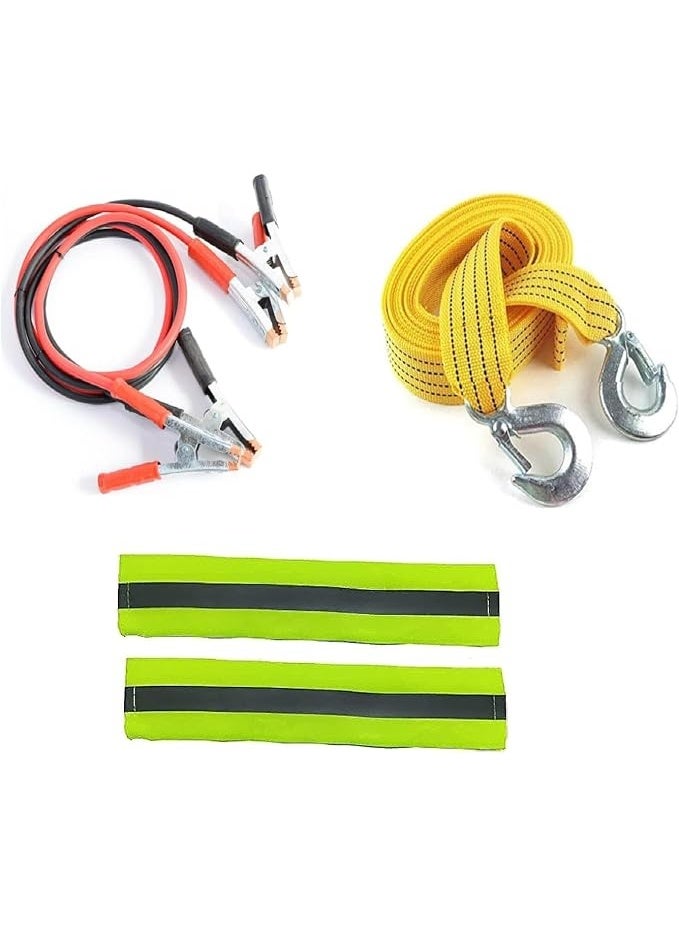 3-in-1 Car Safety & Emergency Kit - 300A Battery Booster Cable + 2PCS Seat Belt Reflectors + 3-Meter Heavy Duty Tow Rope - Image 1