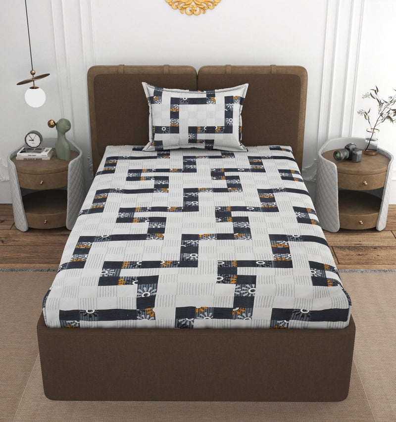 VOMZER Premium Cotton Feel Flat Bedsheet for Double Bed King Size – 300 TC Premium Flat Bedsheet for King Size Bed – Double Bed Bedsheet with 2 Pillow Covers White Lines - Image 2