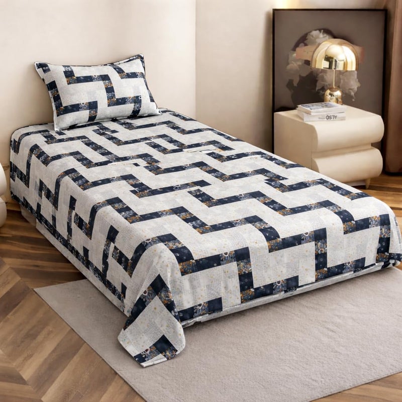 VOMZER Premium Cotton Feel Flat Bedsheet for Double Bed King Size – 300 TC Premium Flat Bedsheet for King Size Bed – Double Bed Bedsheet with 2 Pillow Covers White Lines - Image 5