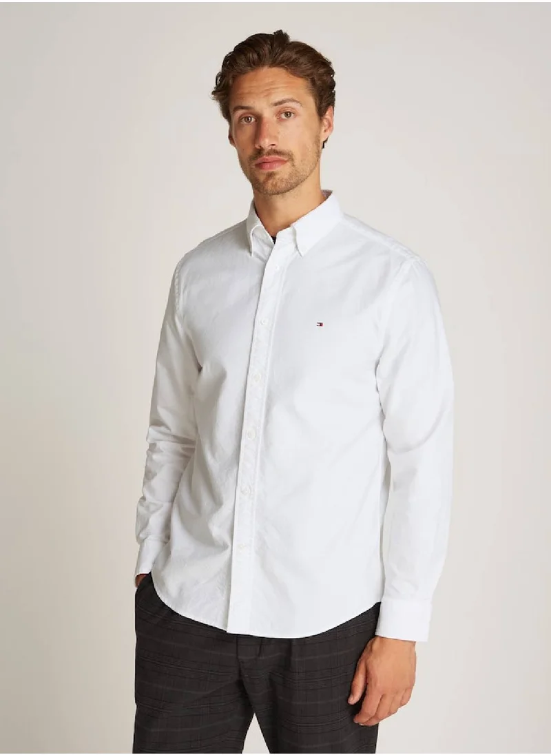 TOMMY HILFIGER Men's Oxford Dobby Shirt - Cotton, White