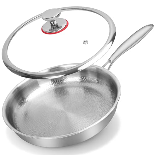 NKDFRI Titanium Hammered Pan Pro with Lid 1102 Inch Titanium Non Stick Frying Pan ScratchResistant Even Heating Cookware for All Stovetops 11inWith Lid - Image 1