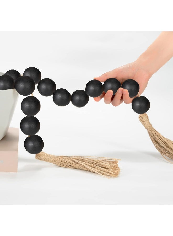 OMISHE OMISHE 76" Long Large Wood Bead Garland with 1.6" Diameter Wooden Beads and Tassels, Rustic Farmhouse Country Wood Beads Garland for Home Black Decor, Decorative Beads with Tassels Black  - Image 1