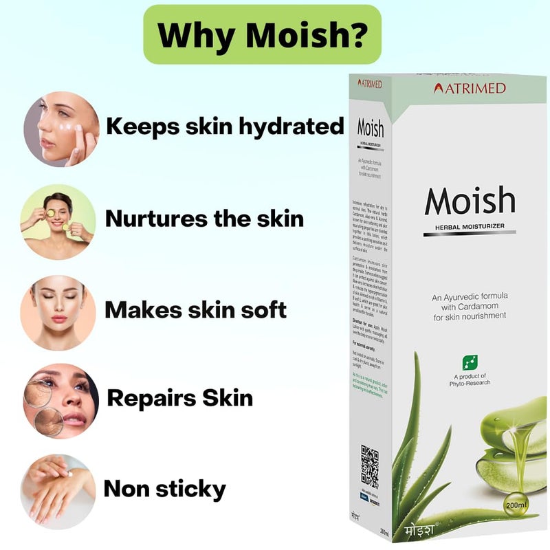 Atrimed Moish Herbal Moisturizer for Skin Nourishment Ayurvedic skin moisturizer cream Suitable For All Skin Types 600ml Pack of 3 - Image 3