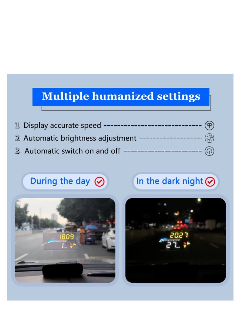 شاشة عرض أمامية للسيارات، ترقية عالمية للسيارة HUD ثنائية الوضع OBD2/GPS نظام عرض السيارة، عداد سرعة رقمي للسيارة ميل في الساعة، مع السرعة، إنذار السرعة الزائدة، كم/ساعة/ميل في الساعة، قياس الأميال - Image 5