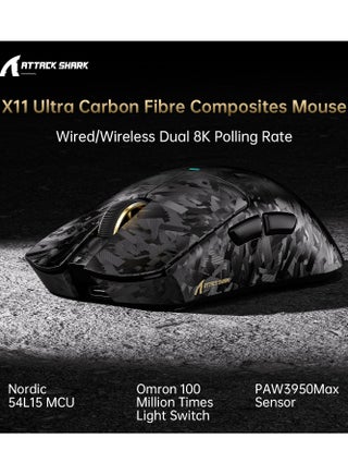 ماوس الألعاب اللاسلكي X11 Ultra 8K المصنوع من ألياف الكربون، مزود بمستشعر PAW3950 MAX بدقة 42000 نقطة في البوصة، خفيف الوزن (59 غرامًا)، شريحة MCU من نوع Nordic 54L15، سلكي/بلوتوث/2.4 جيجاهرتز، يتحمل 100 مليون نقرة، قابل للبرمجة لأجهزة الكمبيوتر الشخصية وأجهزة ماك (أسود) - view 2