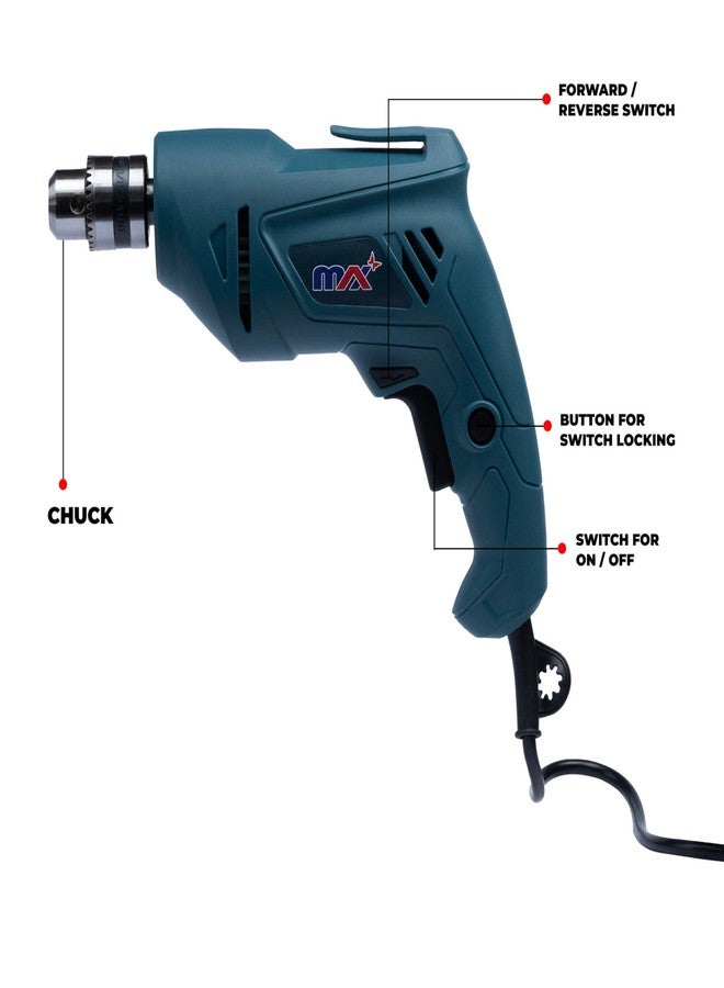 MAX MXD350-IN 350W CORDED Rotary Drill, 2800 RPM No Load Speed, 1.5 to 10mm Chuck Capacity, 1.4 kg, Professional Tool for Wood and Metal Surfaces - Image 2