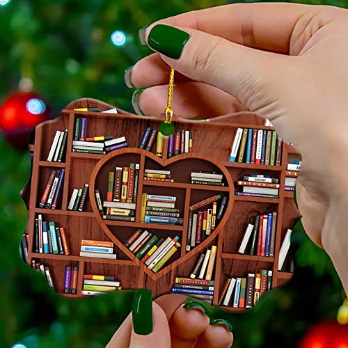 DD-life 10 Pcs Book Lovers Heart Librarian,Books Stacked,Bookshelf Decor,Library,Librarian Christmas Ornament - Image 3