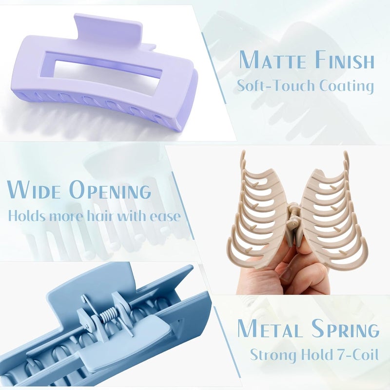 TOCESS Jumbo 4.33 Inch Hair Claw Clips for Women, 8 Pack Matte Non-Slip Rectangle Clips for Thick, Curly, Long or Straight Hair Girls - Image 3