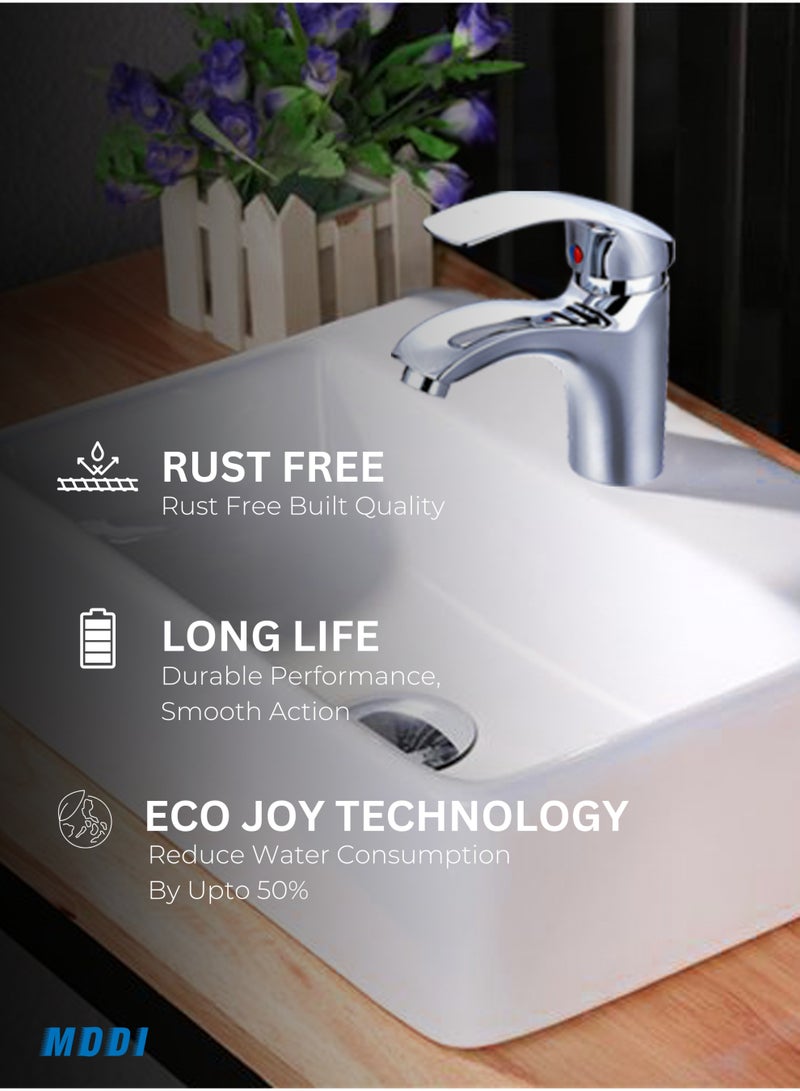 MODI Premium Chrome Basin Mixer Faucet – Single Lever Bathroom Tap, Swivel Spout, Ceramic Cartridge, Easy-Install, Anti-Rust Finish - Image 4