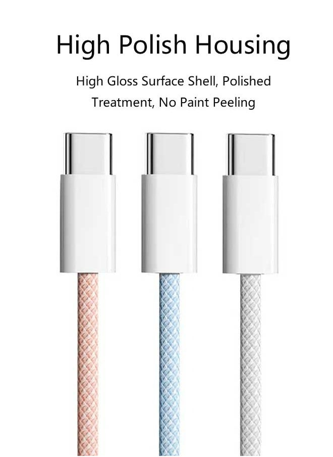 Ocean - 60 W PD Fast Charging Data Cable, Type-C To Type-C, Suitable for Apple iPhone 16/Plus/Pro/Pro Max, iPhone 15 Full Series, MacBook, iPad Pro/Air, and More, 1M Long (Pink/White) - Image 1