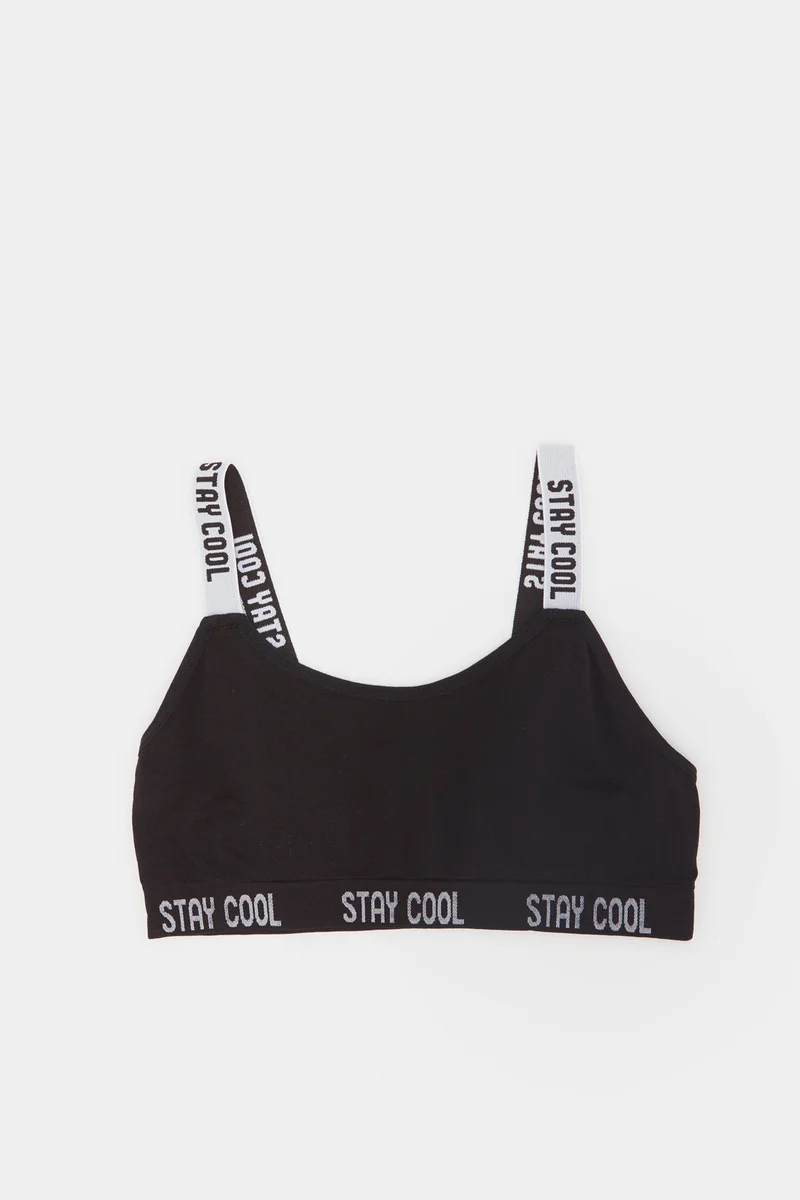 Redtag Senior Girls Grey And Black Non-Padded Bra (Pack of 2)