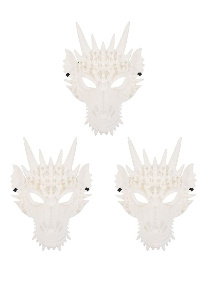 Dragon Mask 3PCS Cosplay Mask Dragon Head Mask White Dragon Animal Mask Party Masquerade Cosplay Costume Accessory (White) - Image 1