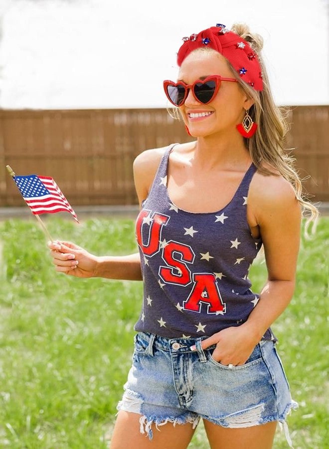 ARATLENCH 4 th of July Headband for Women American Flag Knotted Headband Red White Blue Crystal Star Charm Fourth of July Patriotic Wide Hairband Independence Day Party Favor Decor - Image 4
