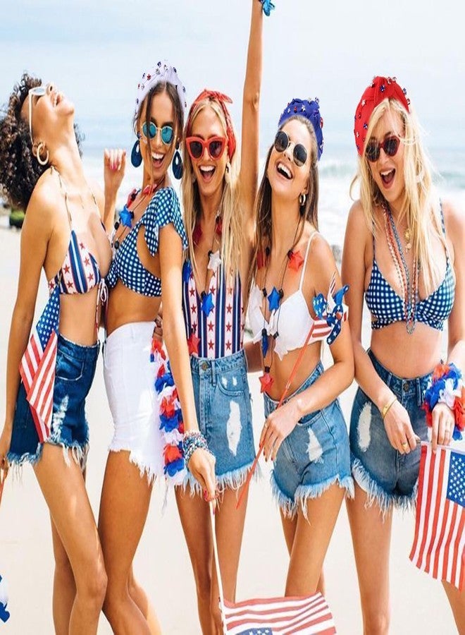 ARATLENCH 4 th of July Headband for Women American Flag Knotted Headband Red White Blue Crystal Star Charm Fourth of July Patriotic Wide Hairband Independence Day Party Favor Decor - Image 5