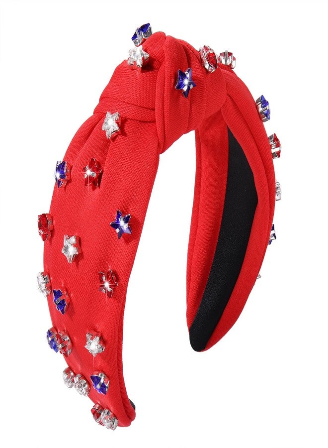 ARATLENCH 4 th of July Headband for Women American Flag Knotted Headband Red White Blue Crystal Star Charm Fourth of July Patriotic Wide Hairband Independence Day Party Favor Decor - Image 1