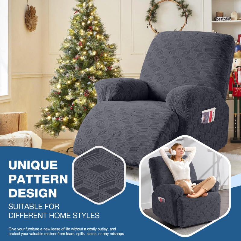 TAOCOCO Oversized Recliner Cover Stretch Recliner Chair Covers, Jacquard Reclining Chair Cover, Furniture Protector Sofa Slipcovers Couch Covers with Elastic Bottom for Kids, Pets (Dark Grey) - Image 3