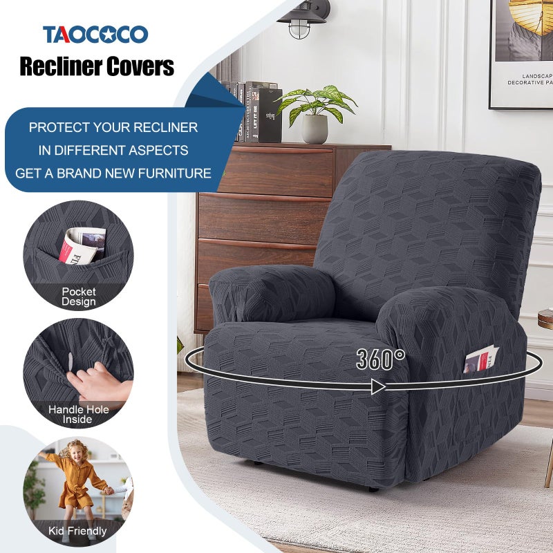 TAOCOCO Oversized Recliner Cover Stretch Recliner Chair Covers, Jacquard Reclining Chair Cover, Furniture Protector Sofa Slipcovers Couch Covers with Elastic Bottom for Kids, Pets (Dark Grey) - Image 4
