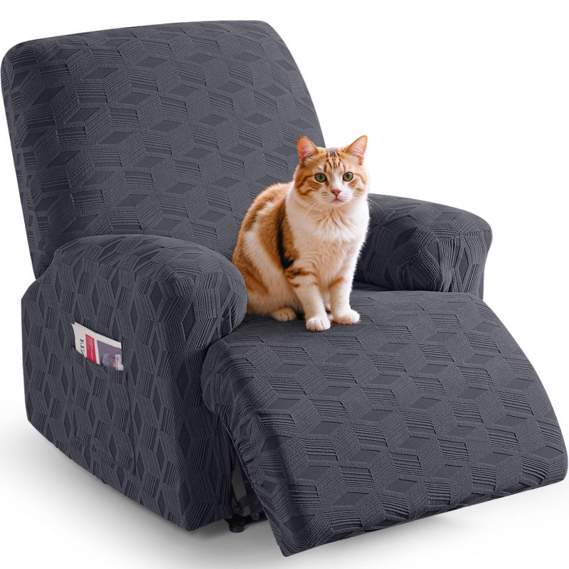 TAOCOCO Oversized Recliner Cover Stretch Recliner Chair Covers, Jacquard Reclining Chair Cover, Furniture Protector Sofa Slipcovers Couch Covers with Elastic Bottom for Kids, Pets (Dark Grey) - Image 1