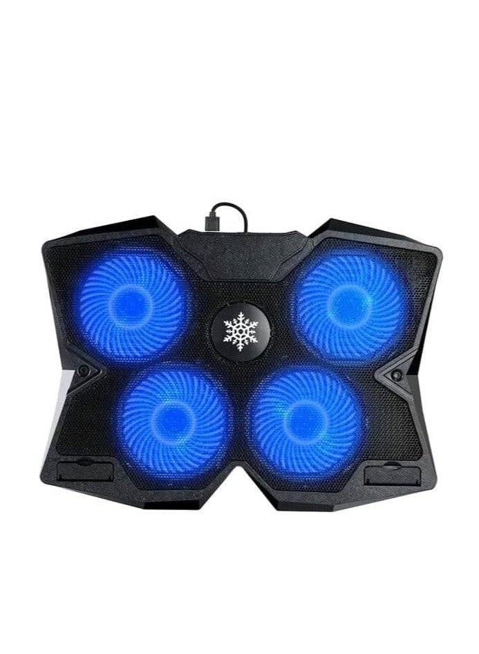Laptop Stand & Cooling Pad S400 – 4 Powerful Blue LED Fans for Fast & Silent Cooling, Ergonomic 30° Design, Dual USB Ports, Anti-Slip Support, Iron Mesh Surface – Compatible with 12" to 17" Laptops for Work, Gaming & Everyday Use - Image 1