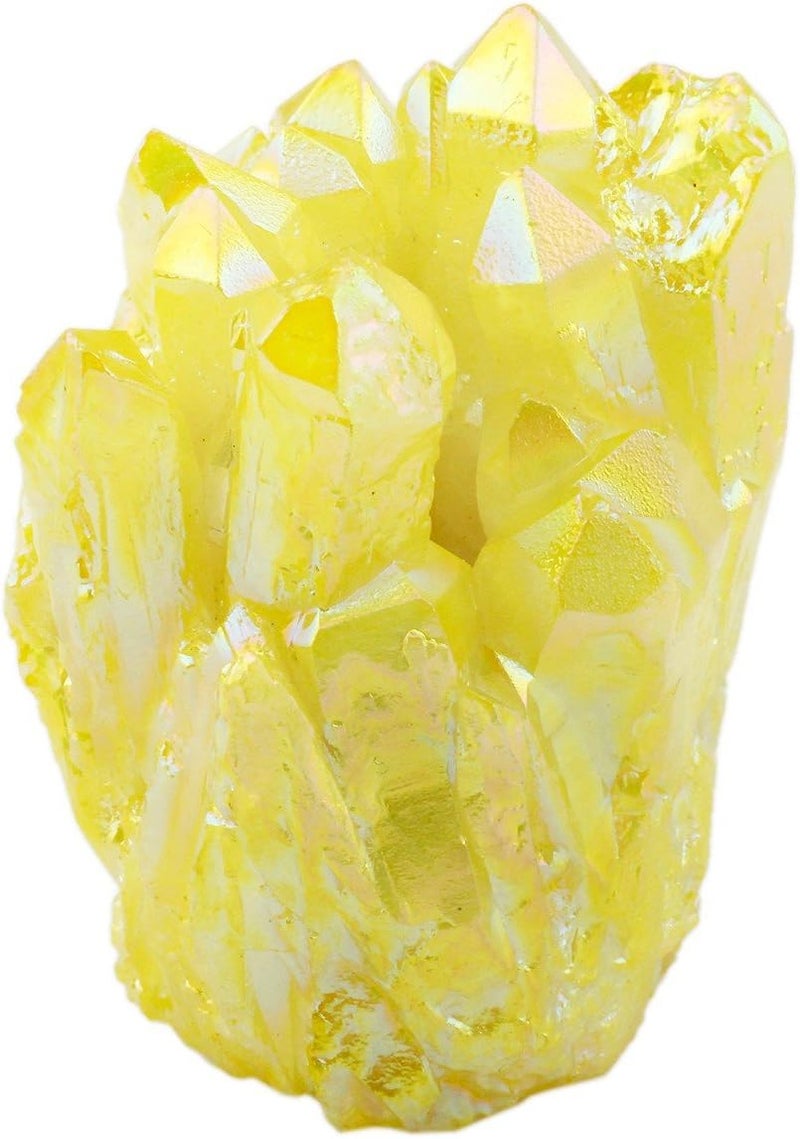 rockcloud Healing Crystal Natural Titanium Coated Lemon Yellow Rock Quartz Cluster Geode Druzy Home Decoration Gemstone Specimen - Image 2