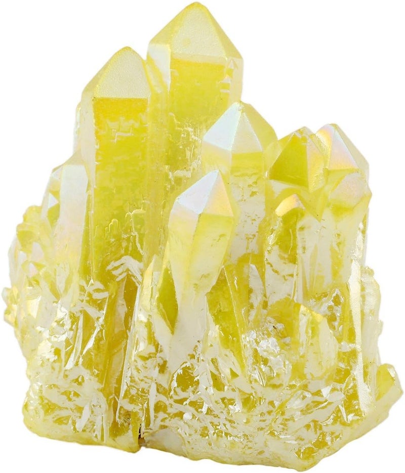 rockcloud Healing Crystal Natural Titanium Coated Lemon Yellow Rock Quartz Cluster Geode Druzy Home Decoration Gemstone Specimen - Image 1