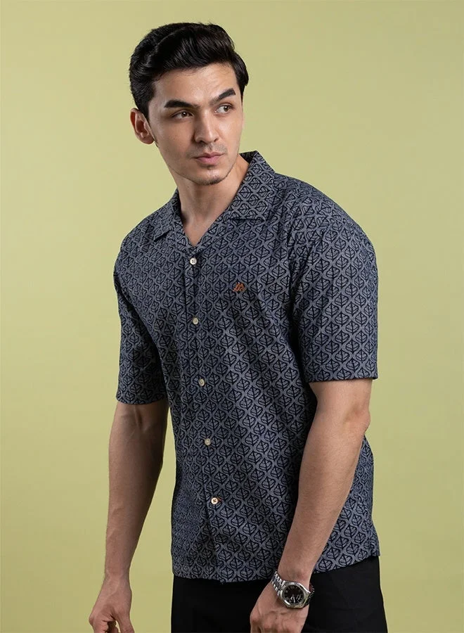 MANNERISM  The Urban Texture Denim Shirt with Rugged Printed Finish for Men | Best Price UAE